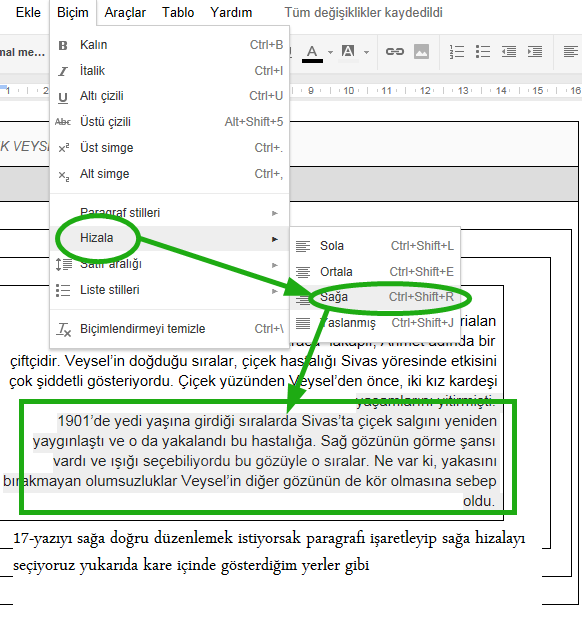 Google Docs Biçim Menüsü